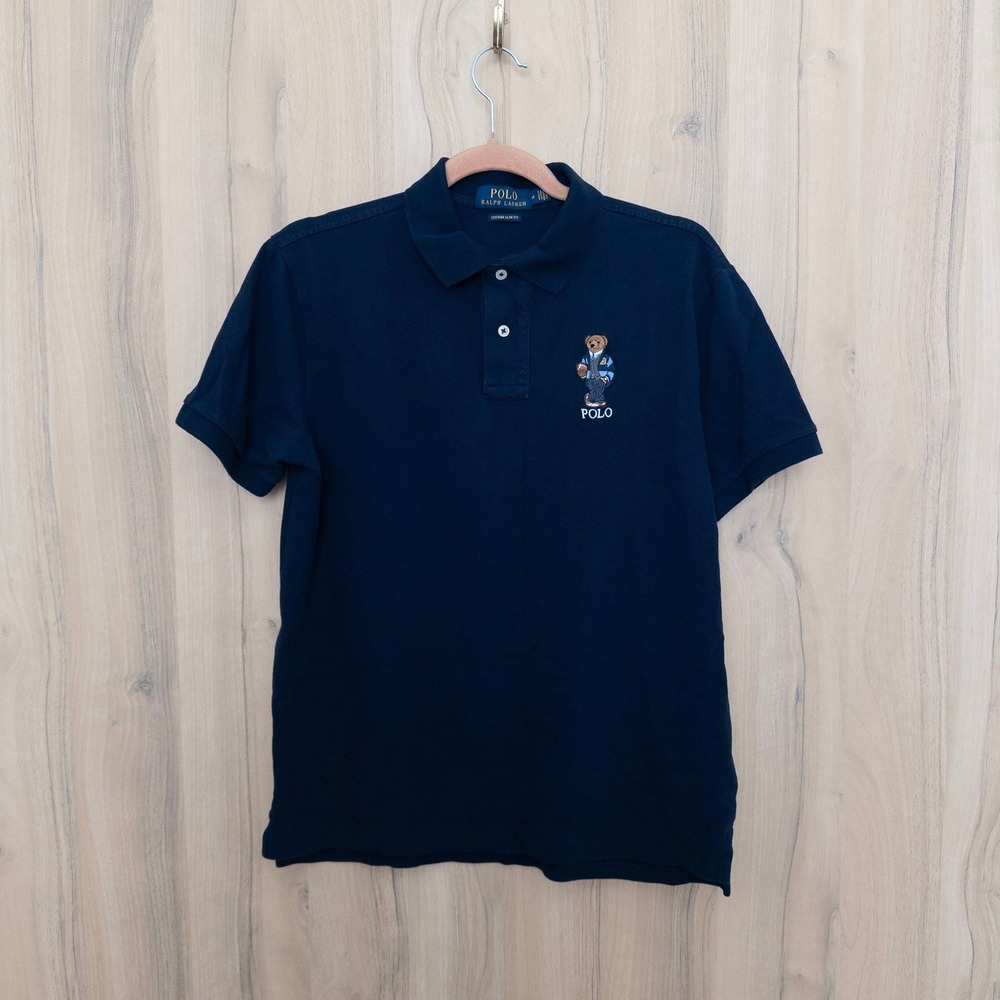 Ralph Lauren Mens Polo Shirt M Navy Custom Slim Fit Polo Bear Preppy Heritage